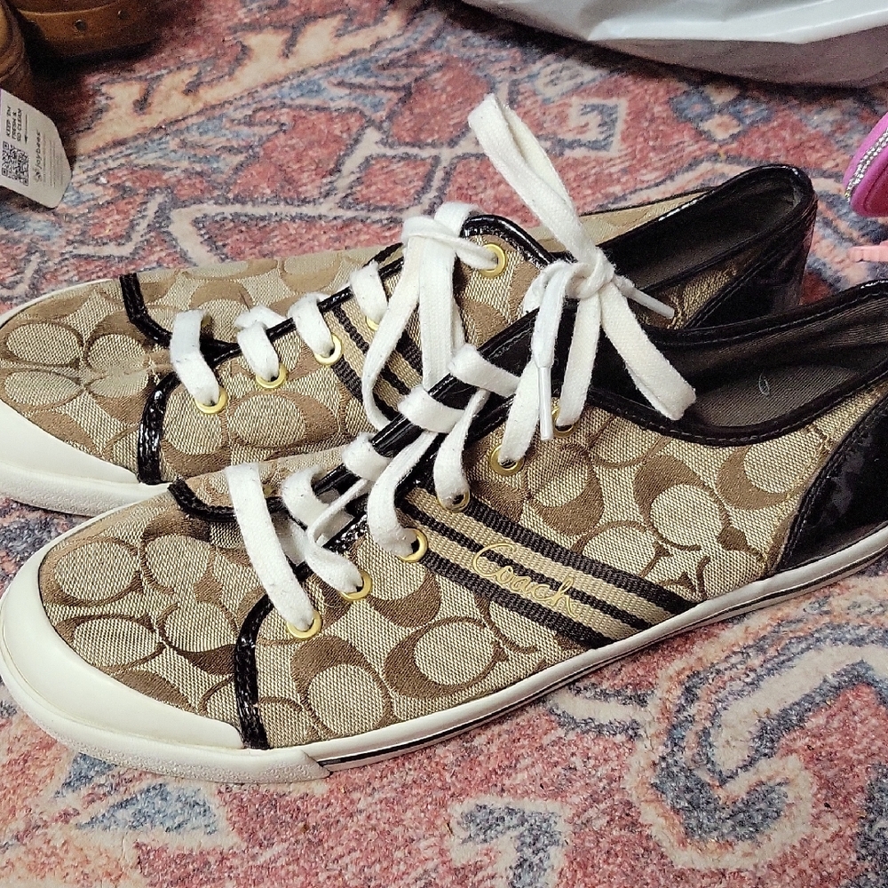 Coach Mens Beige and Black Patterned Sneakers